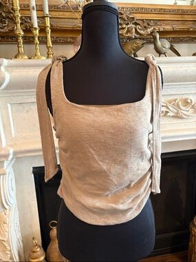 Free People Tie-Shoulder Square Neck Tank Top - Beige size M